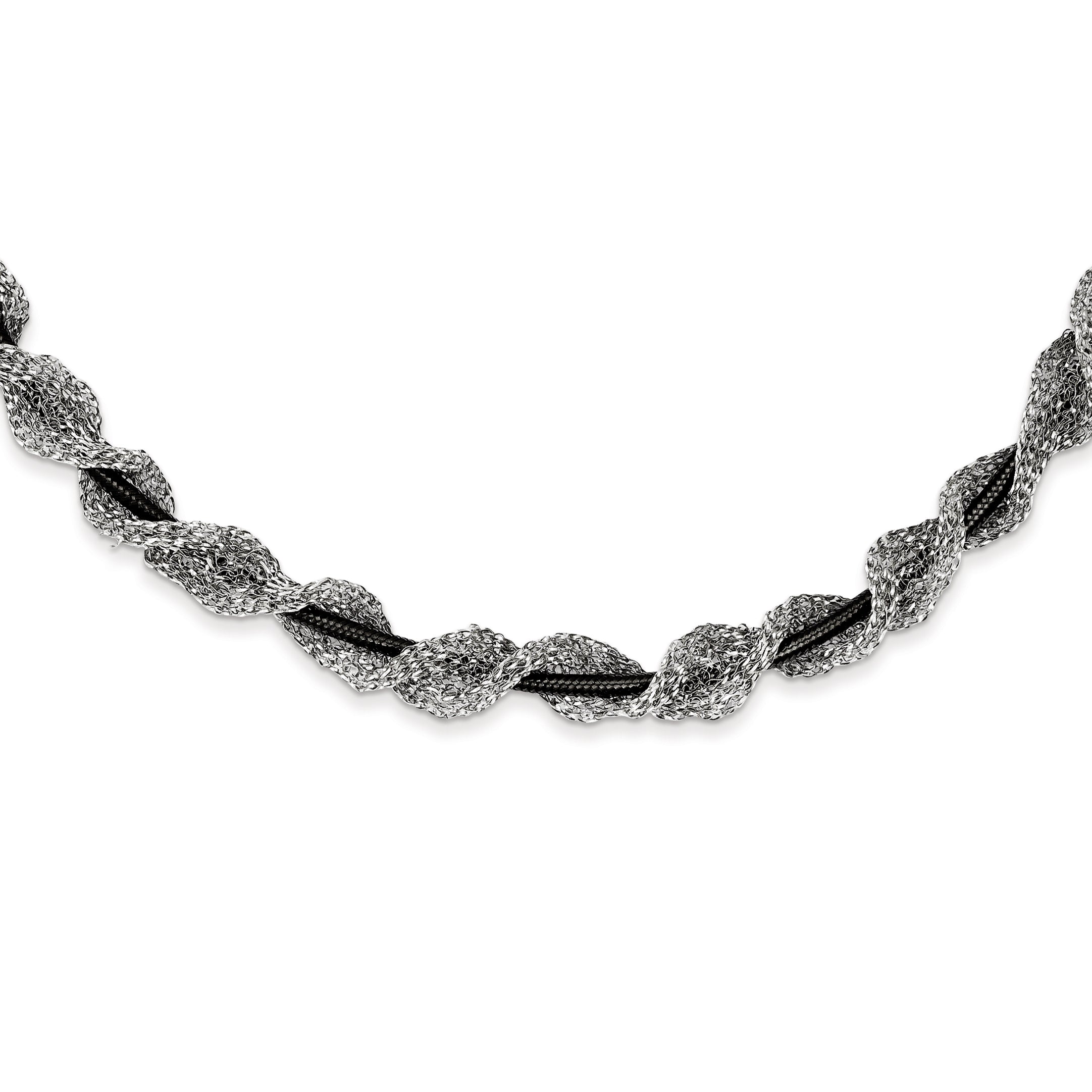 Sterling Silver and Ruthenium-plated Fancy Mesh Necklace