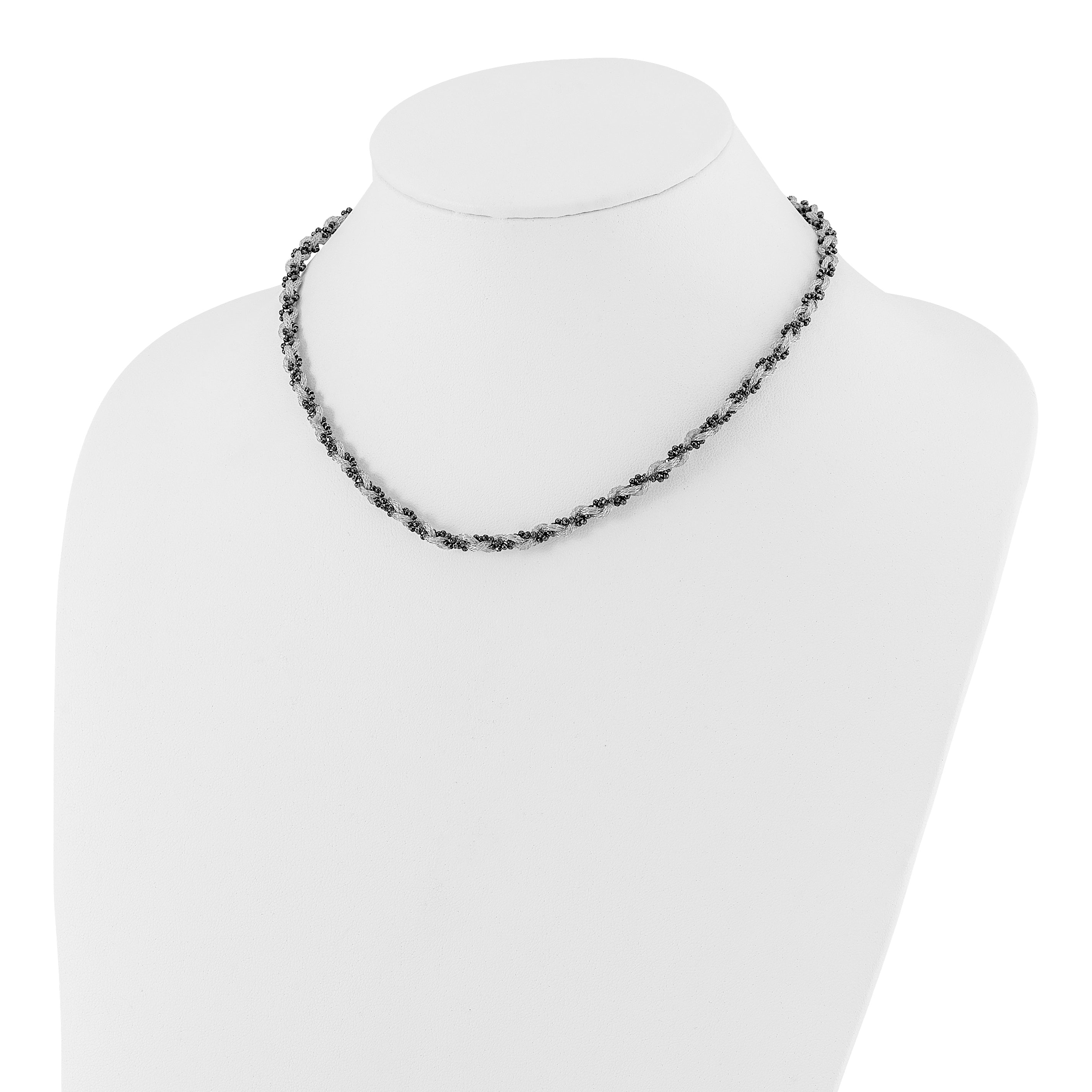 Sterling Silver & Black Rhodium-Plated Mesh and Beaded Necklace