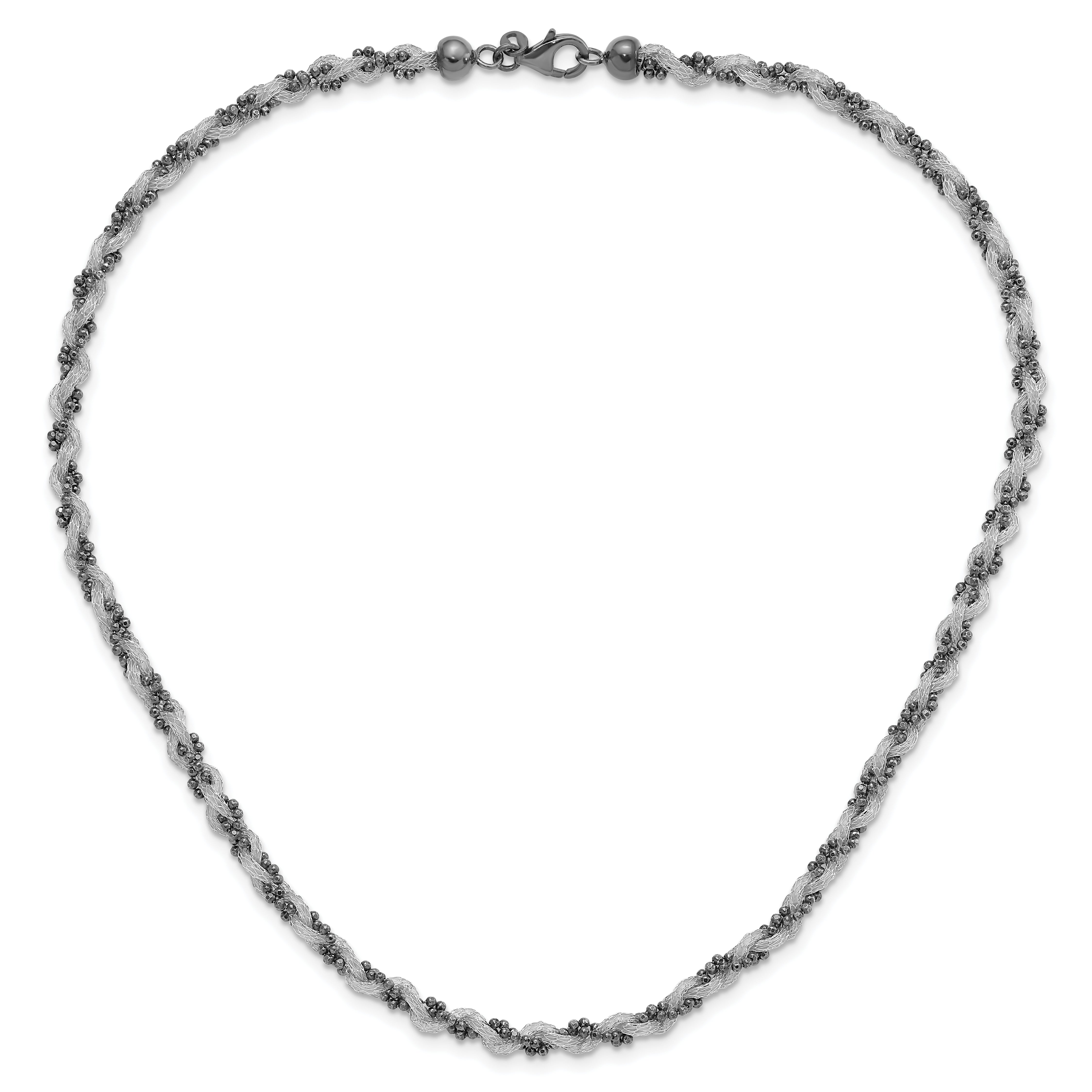 Sterling Silver & Black Rhodium-Plated Mesh and Beaded Necklace