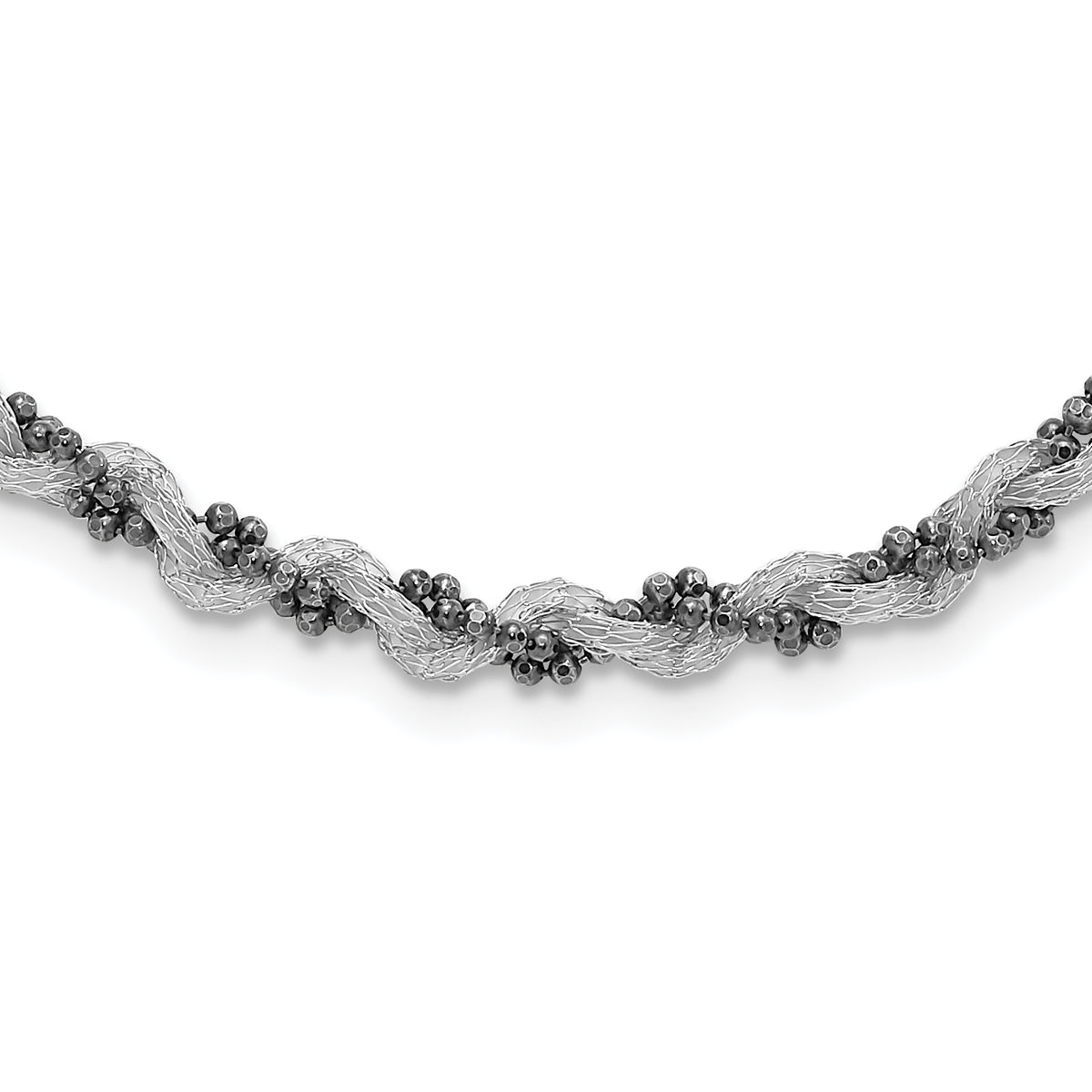 Sterling Silver & Black Rhodium-Plated Mesh and Beaded Necklace