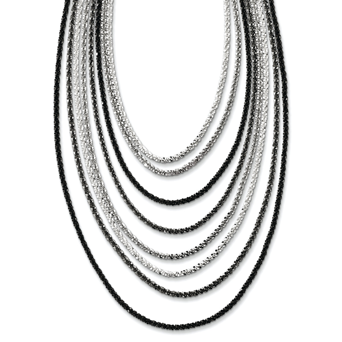 Sterling Silver Ruthenium-plated 8 Strand w/Tassel Necklace w/2in ext