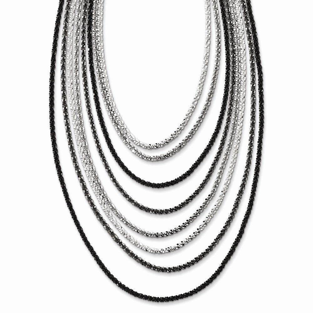 Sterling Silver Ruthenium-Plated 8 Strand Tassel Necklace with Extender