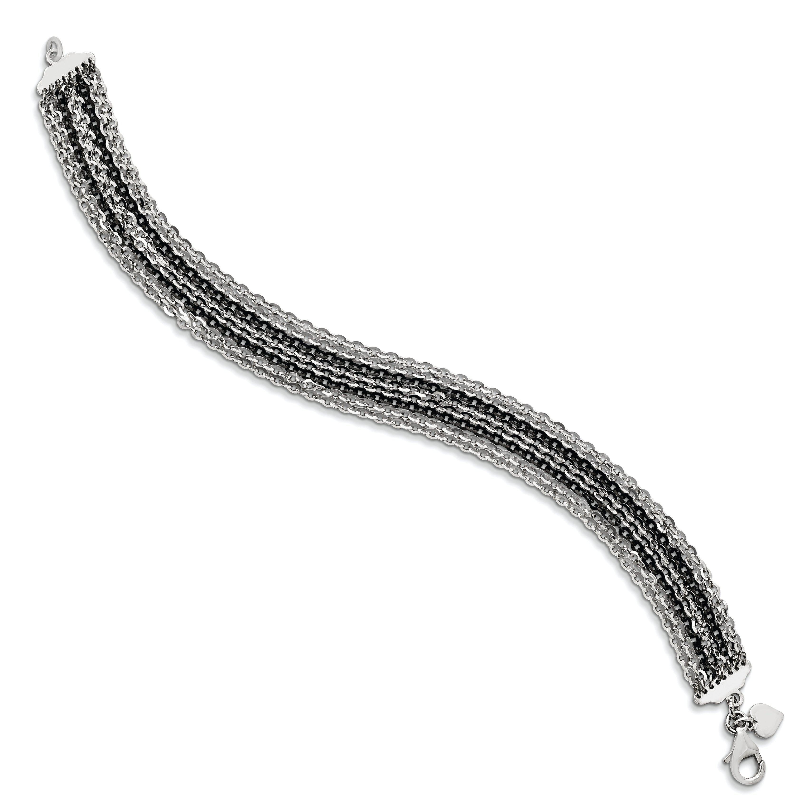 Sterling Silver Rhodium & Ruthenium-plated Multi Strand Bracelet