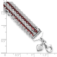 Sterling Silver Rhodium & Red-Plated Multi-Strand Chain Bracelet