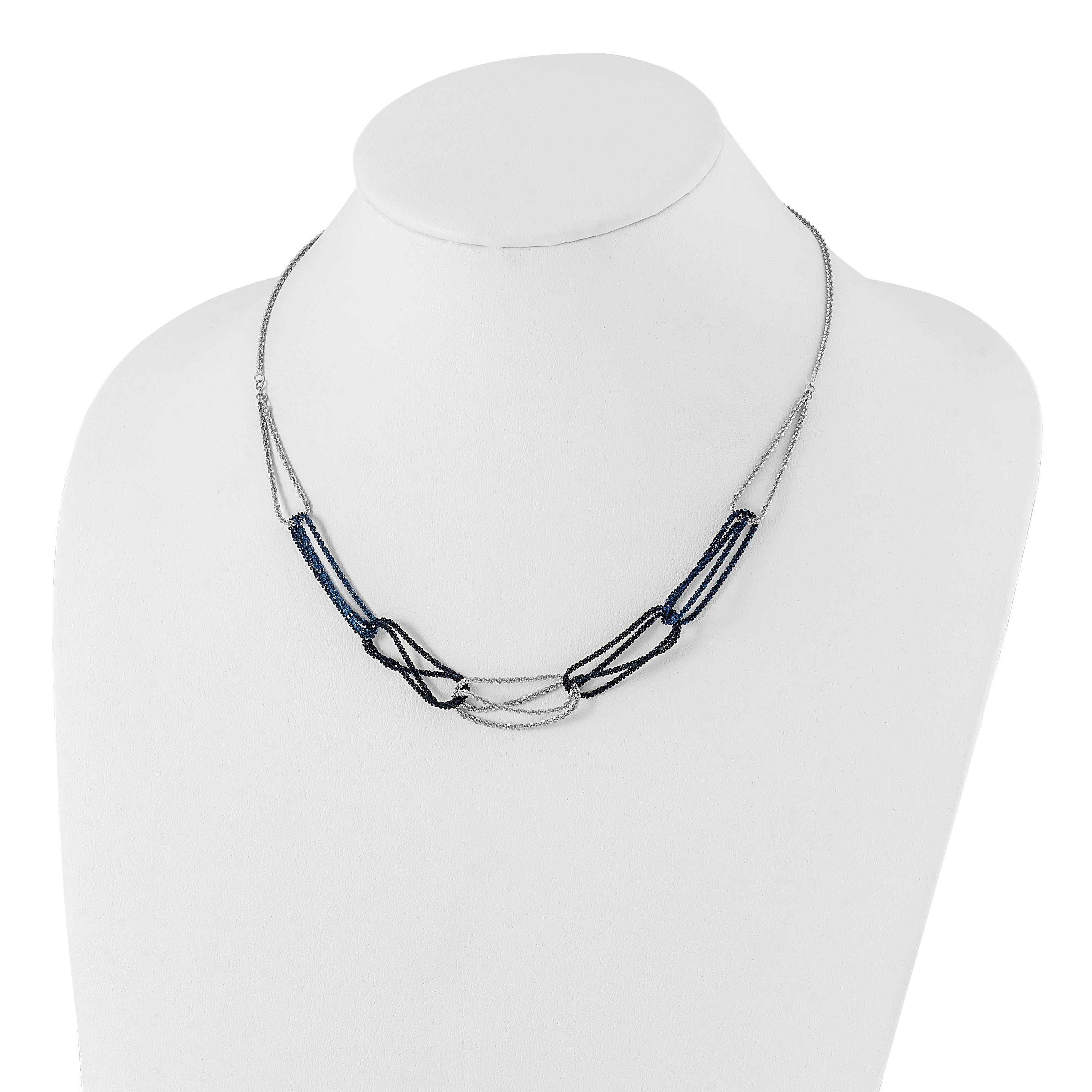 Sterling Silver Rhodium & Blue-plated Chain Link Necklace