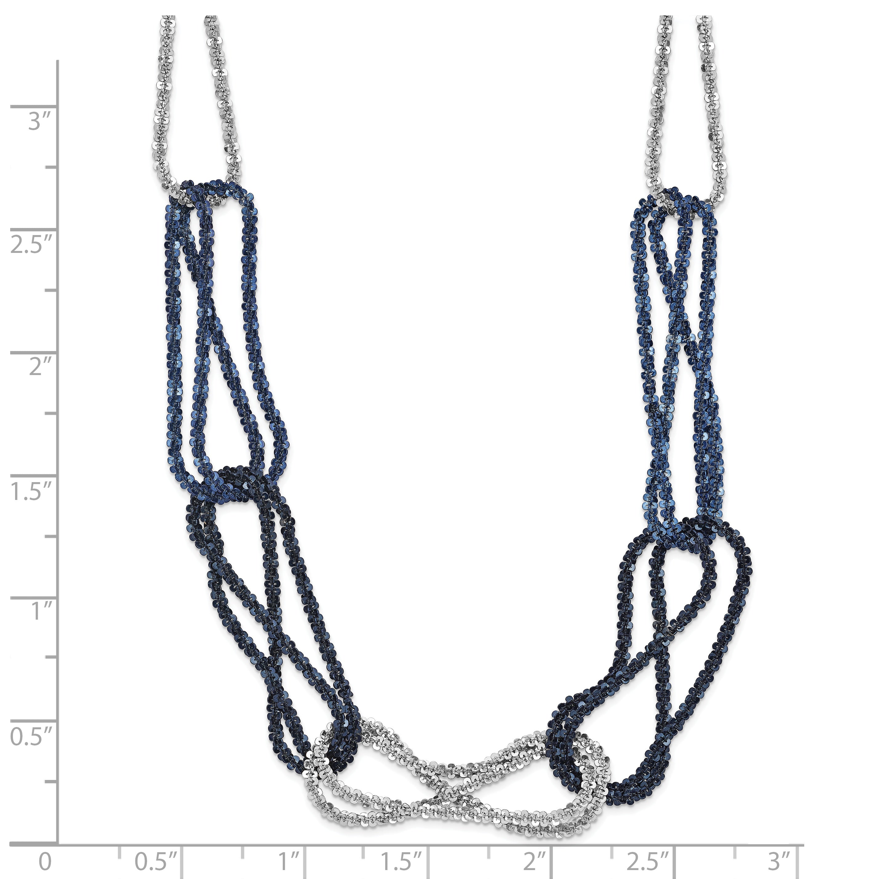 Sterling Silver Rhodium & Blue-plated Chain Link Necklace