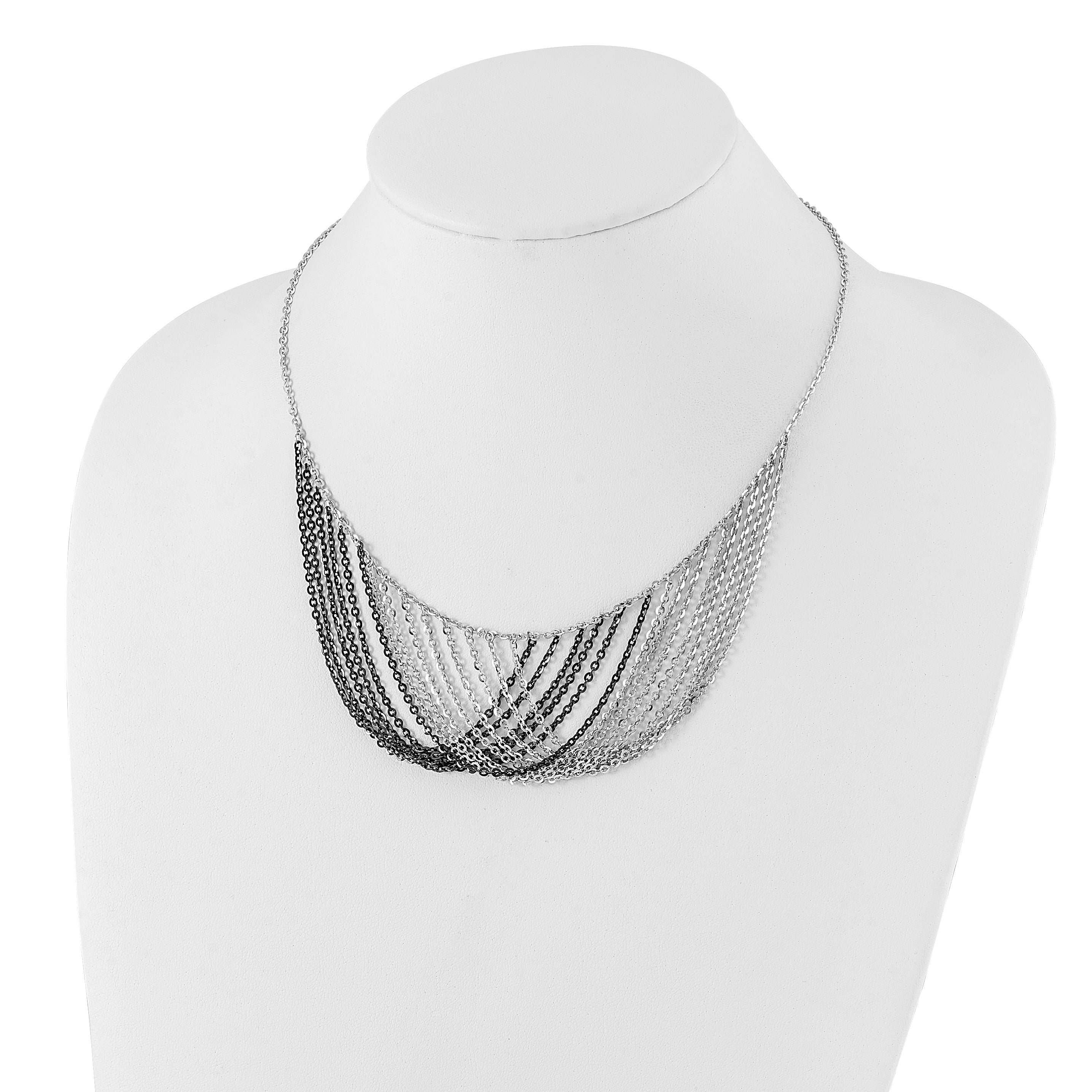 Sterling Silver Rhodium/Ruthenium-plated MultiStrand w/2in ext. Necklace