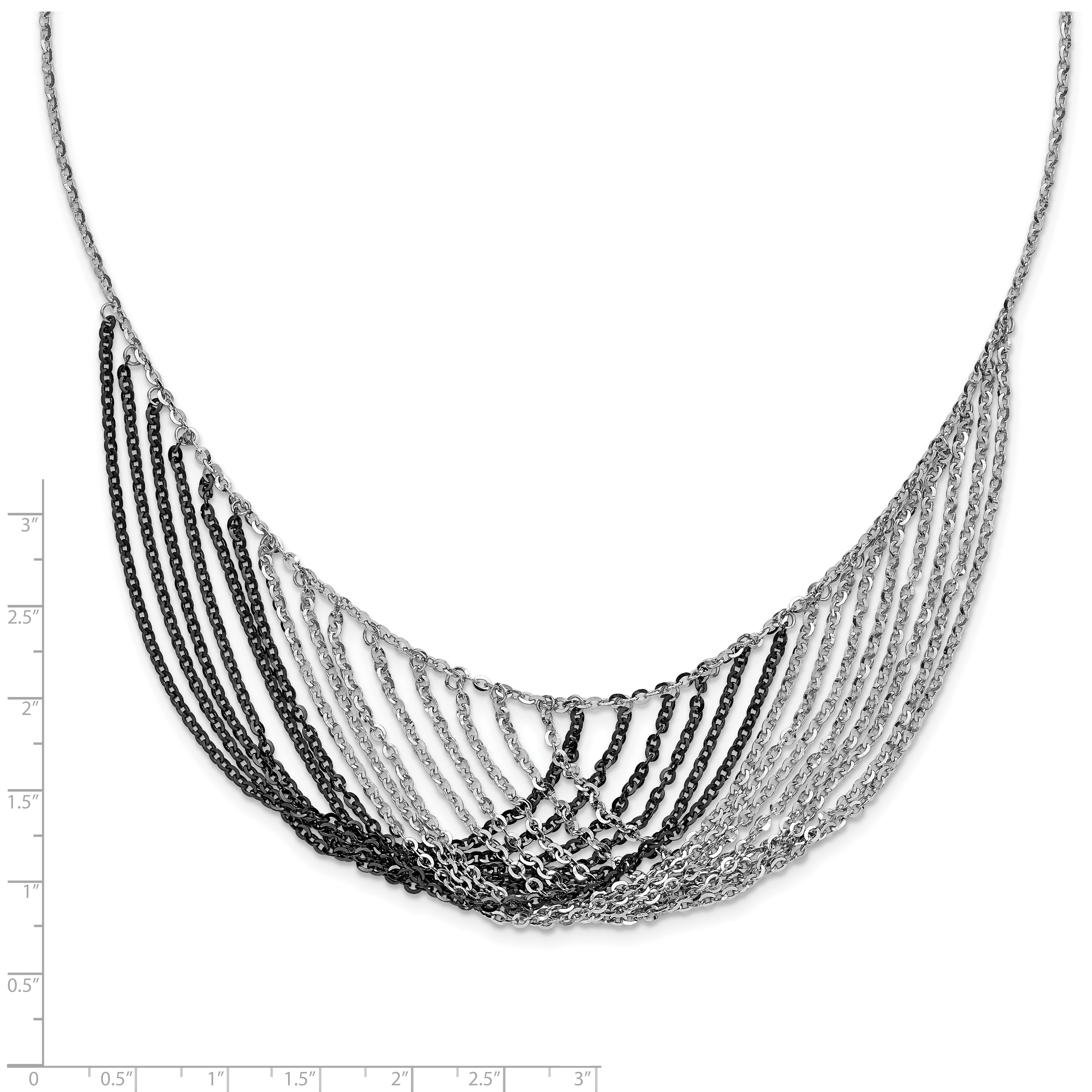 Sterling Silver Rhodium/Ruthenium-plated MultiStrand w/2in ext. Necklace