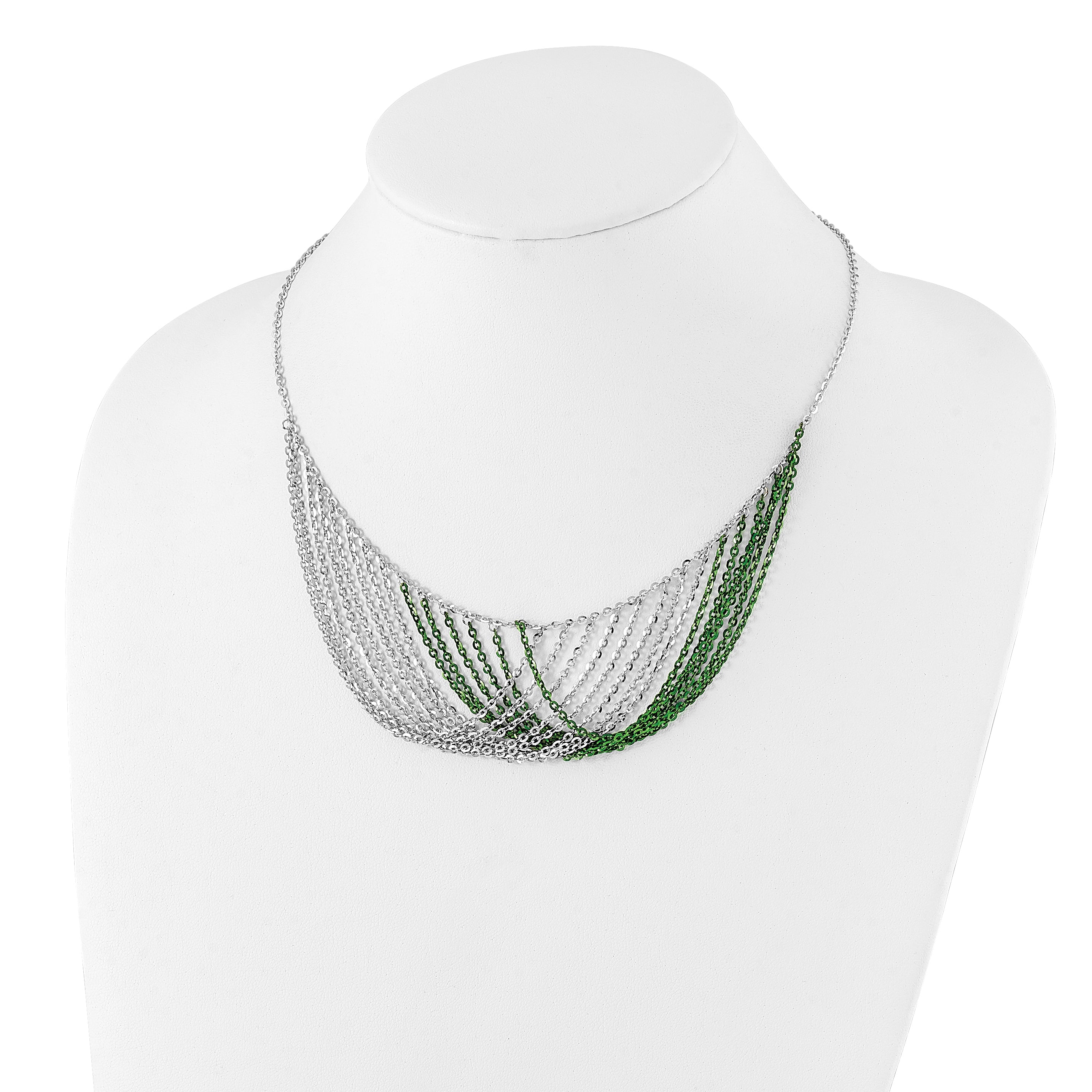 Sterling Silver Rhodium & Green-Plated Multi-Strand Necklace with Extender