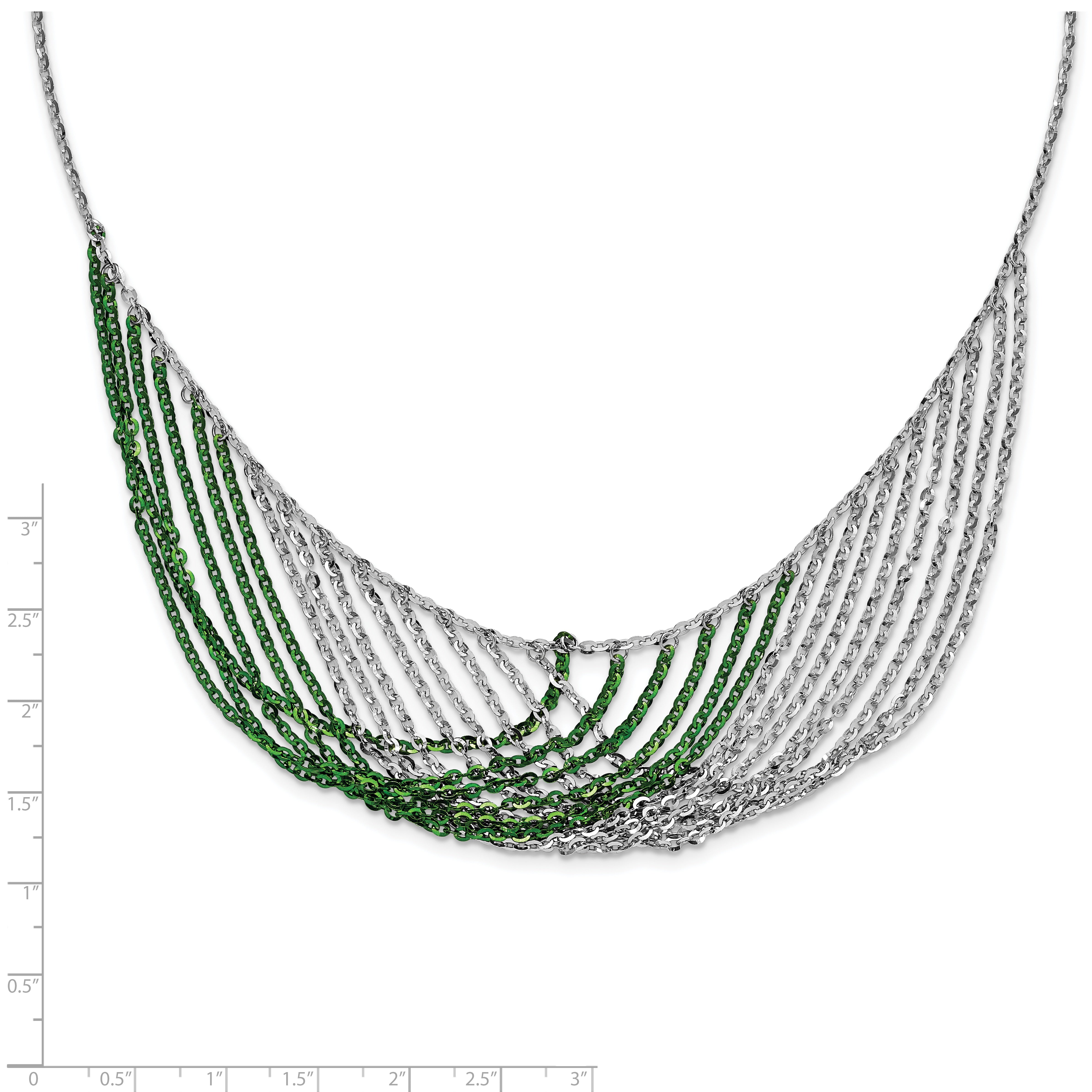 Sterling Silver Rhodium & Green-Plated Multi-Strand Necklace with Extender