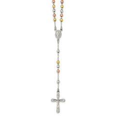 Sterling Silver 925 Tri-Tone Rosary Necklace with Polished Finish