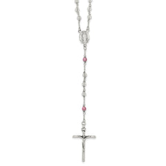 Sterling Silver Polished Crystal Rose Quartz Rosary Necklace