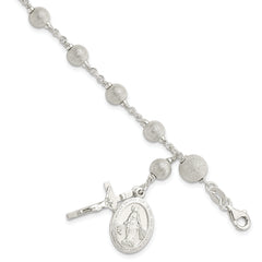 Sterling Silver Polished Laser-cut Rosary Bracelet