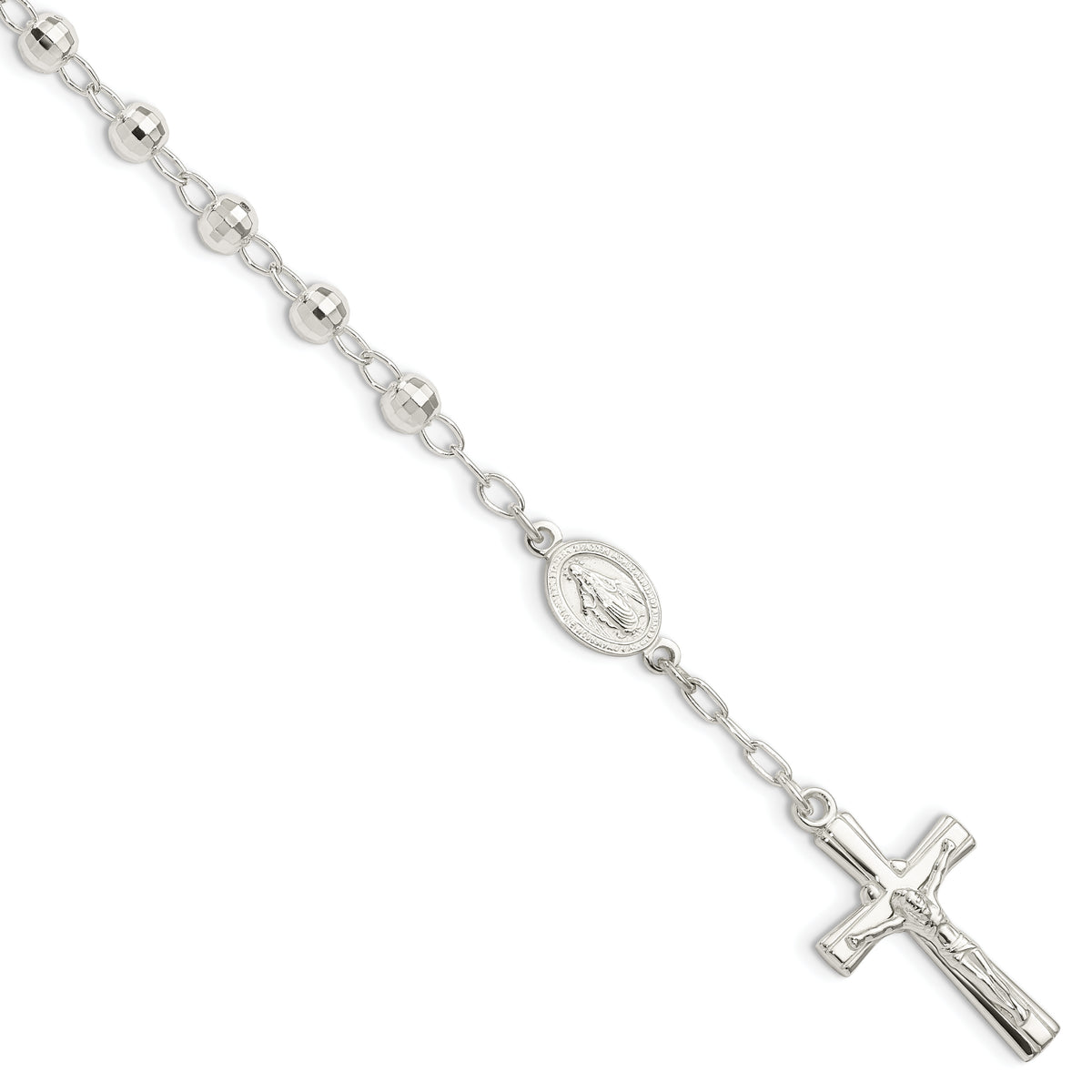 Sterling Silver Polished Beaded Rosary 7.5 inch Bracelet