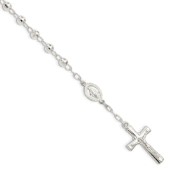 Sterling Silver Polished Beaded Rosary 7.5 inch Bracelet