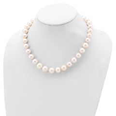 Sterling Silver Rhodium 11-12mm White FW Cultured Pearl Necklace