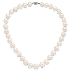 Sterling Silver Rhodium 11-12mm White FW Cultured Pearl Necklace