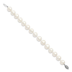 Sterling Silver Rhodium 11-12mm White FW Cultured Pearl Bracelet