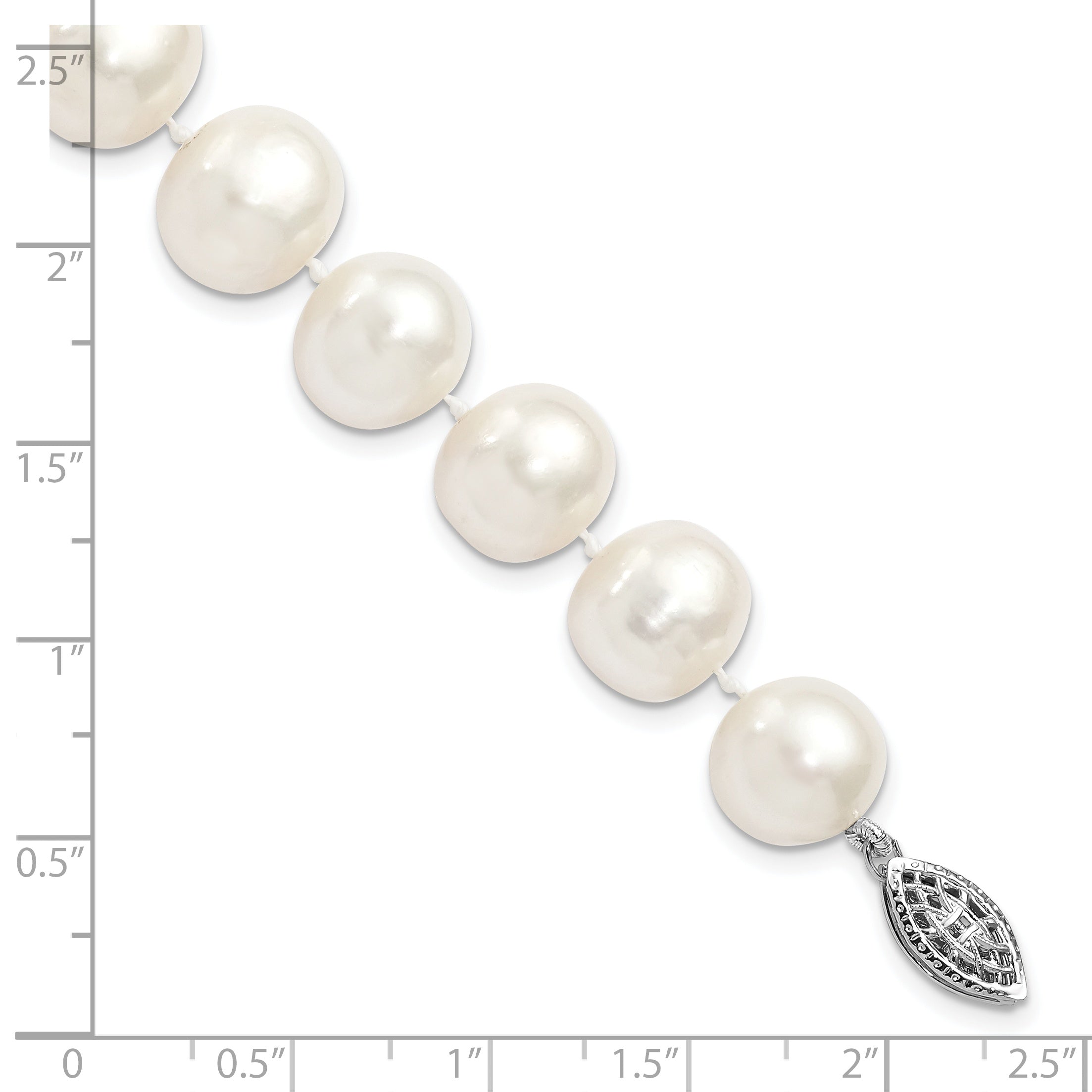 Sterling Silver Rhodium 11-12mm White FW Cultured Pearl Bracelet