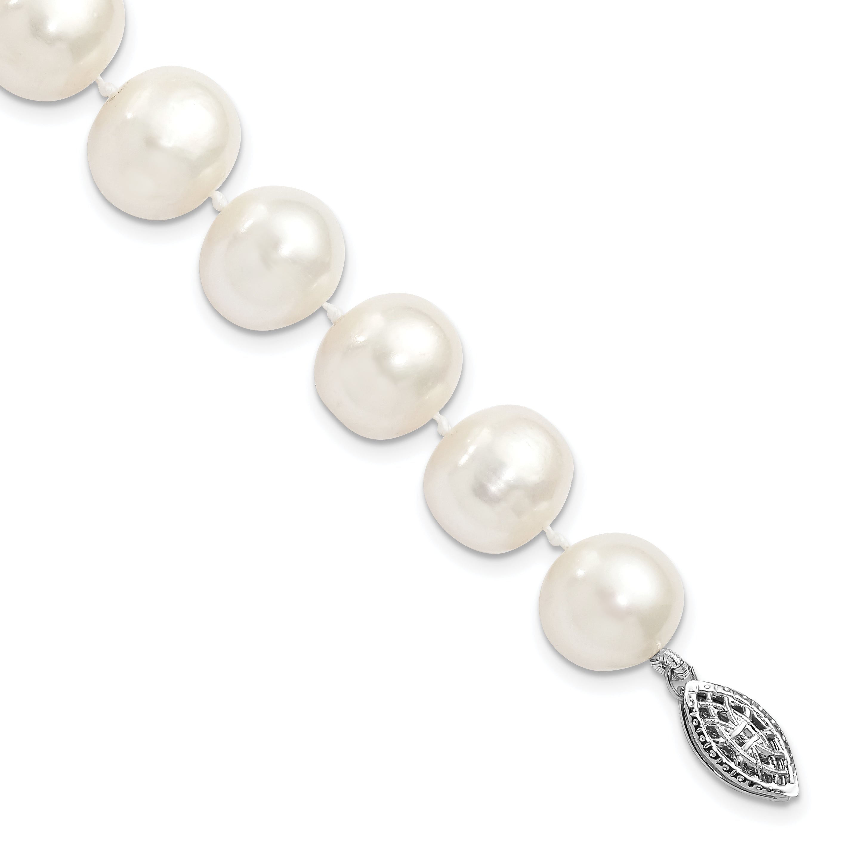 Sterling Silver Rhodium 11-12mm White FW Cultured Pearl Bracelet