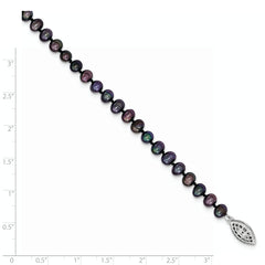 Sterling Silver Black Pearl Necklace with Rhodium-Plated Elegance