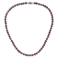 Sterling Silver Rhod-plated 5-6mm Black FWC Pearl Necklace