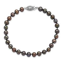 Sterling Silver Rhod-plated 5-6mm Black FWC Pearl Bracelet