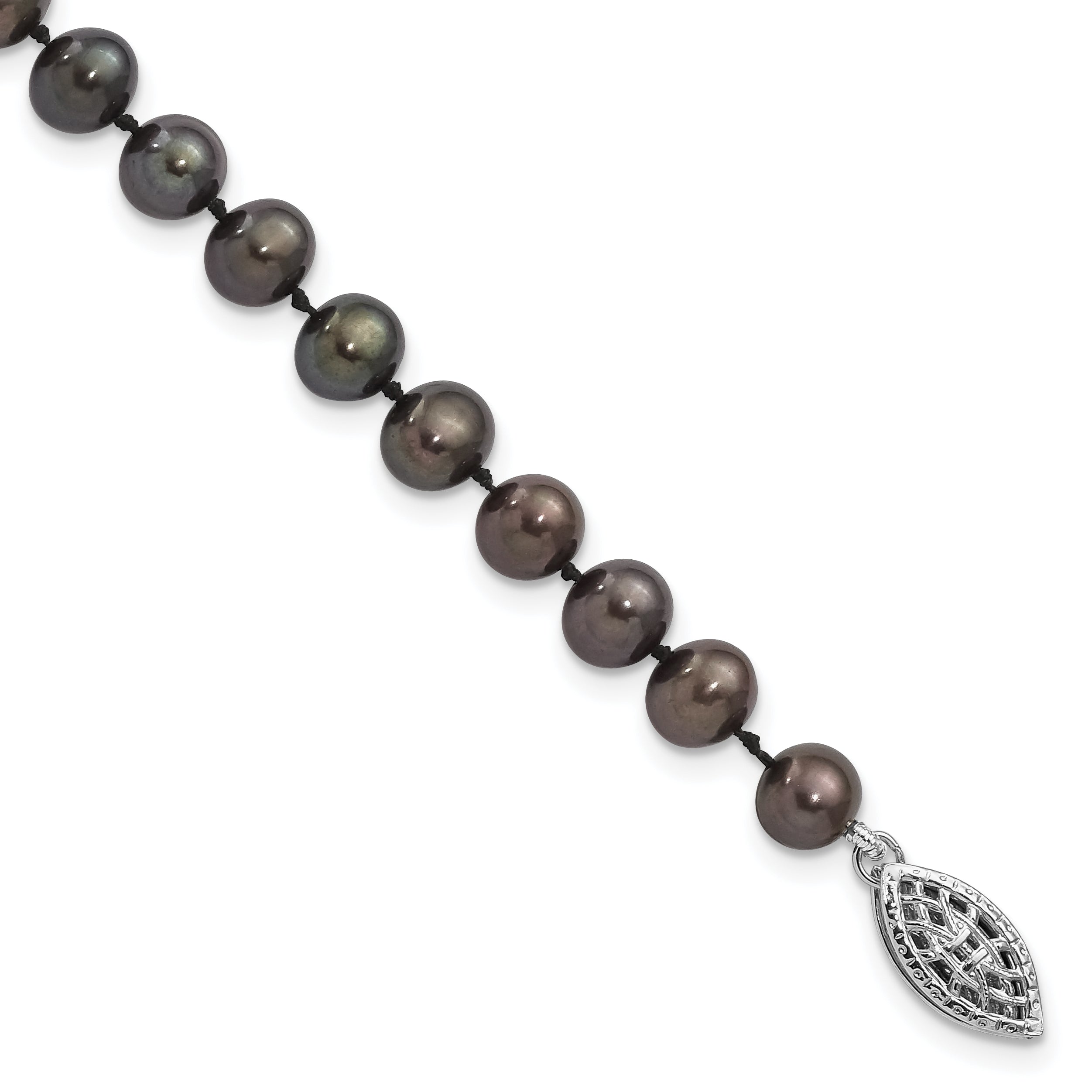 Sterling Silver Rhod-plated 5-6mm Black FWC Pearl Bracelet