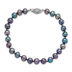 Sterling Silver Rhod-plated 6-7mm Black FWC Pearl Bracelet