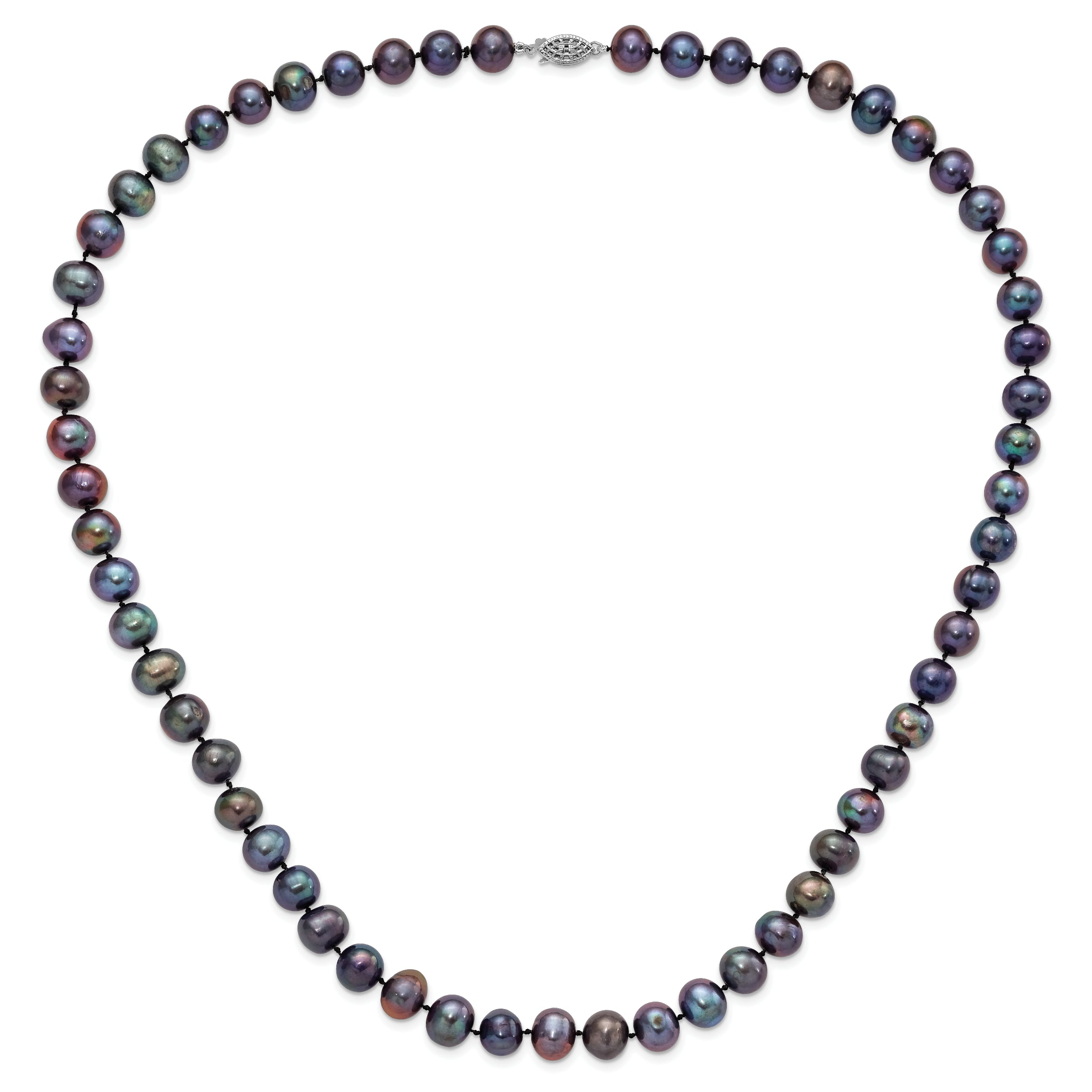 Sterling Silver Rhod-plated 9-10mm Black FWC Pearl Necklace