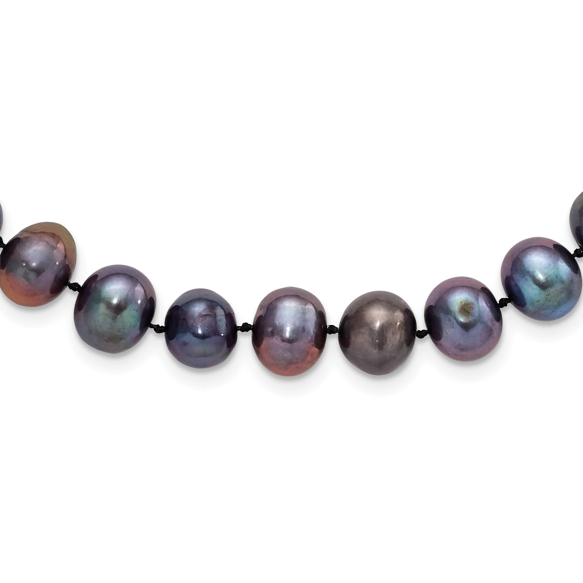 Sterling Silver Rhod-plated 9-10mm Black FWC Pearl Necklace