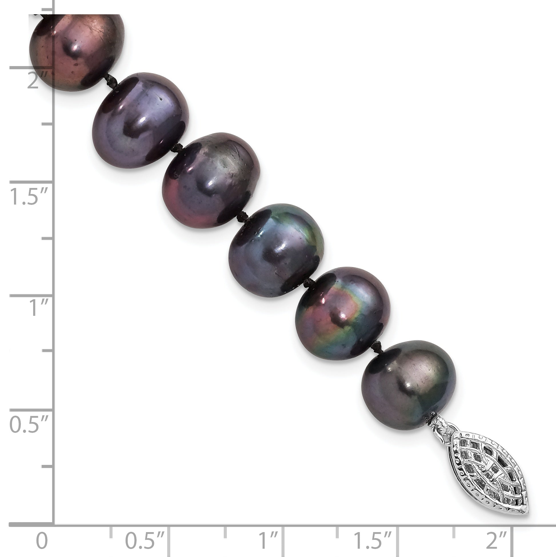 Sterling Silver Rhod-plated 9-10mm Black FWC Pearl Bracelet