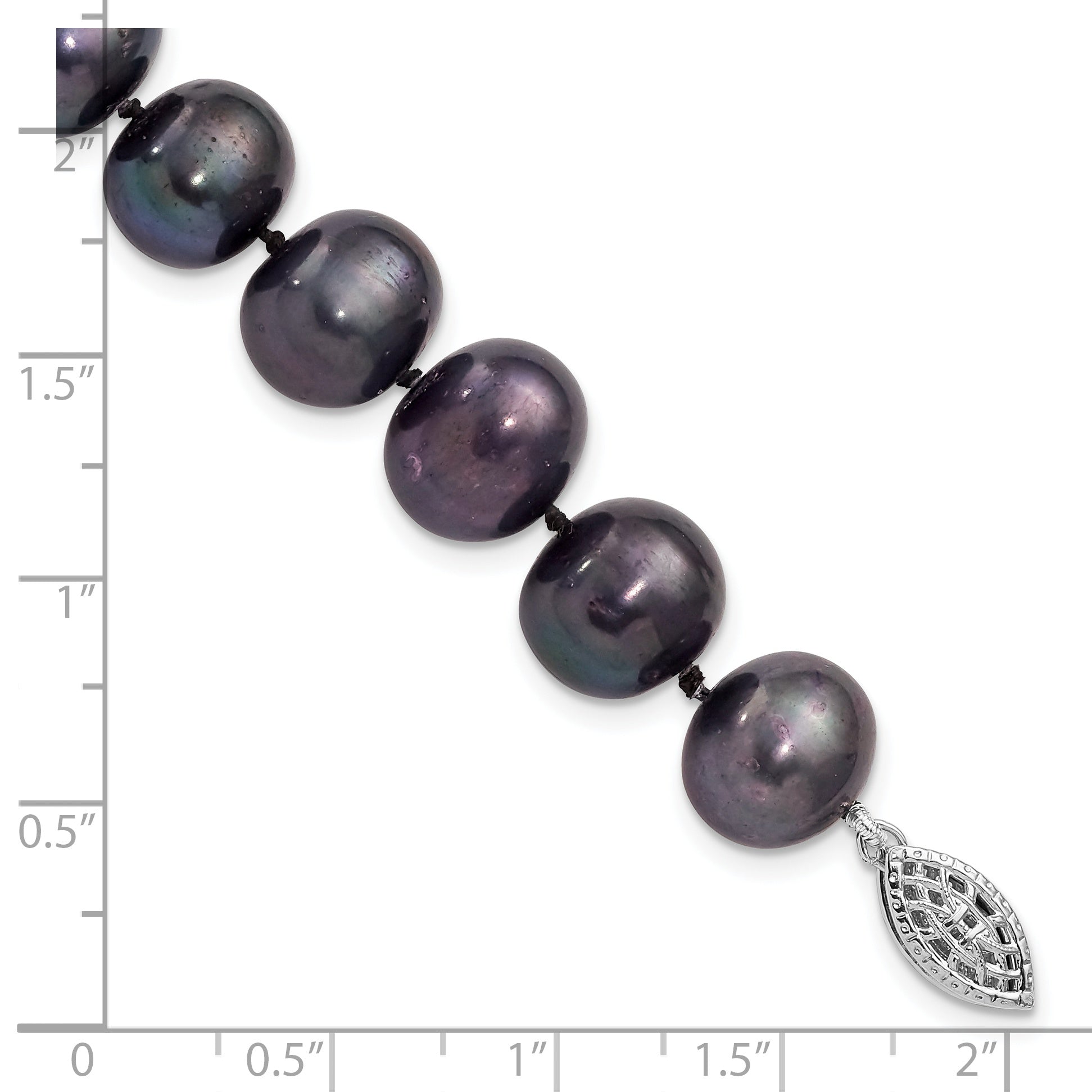 Sterling Silver Rhod-plated 10-11mm Black FWC Pearl Bracelet