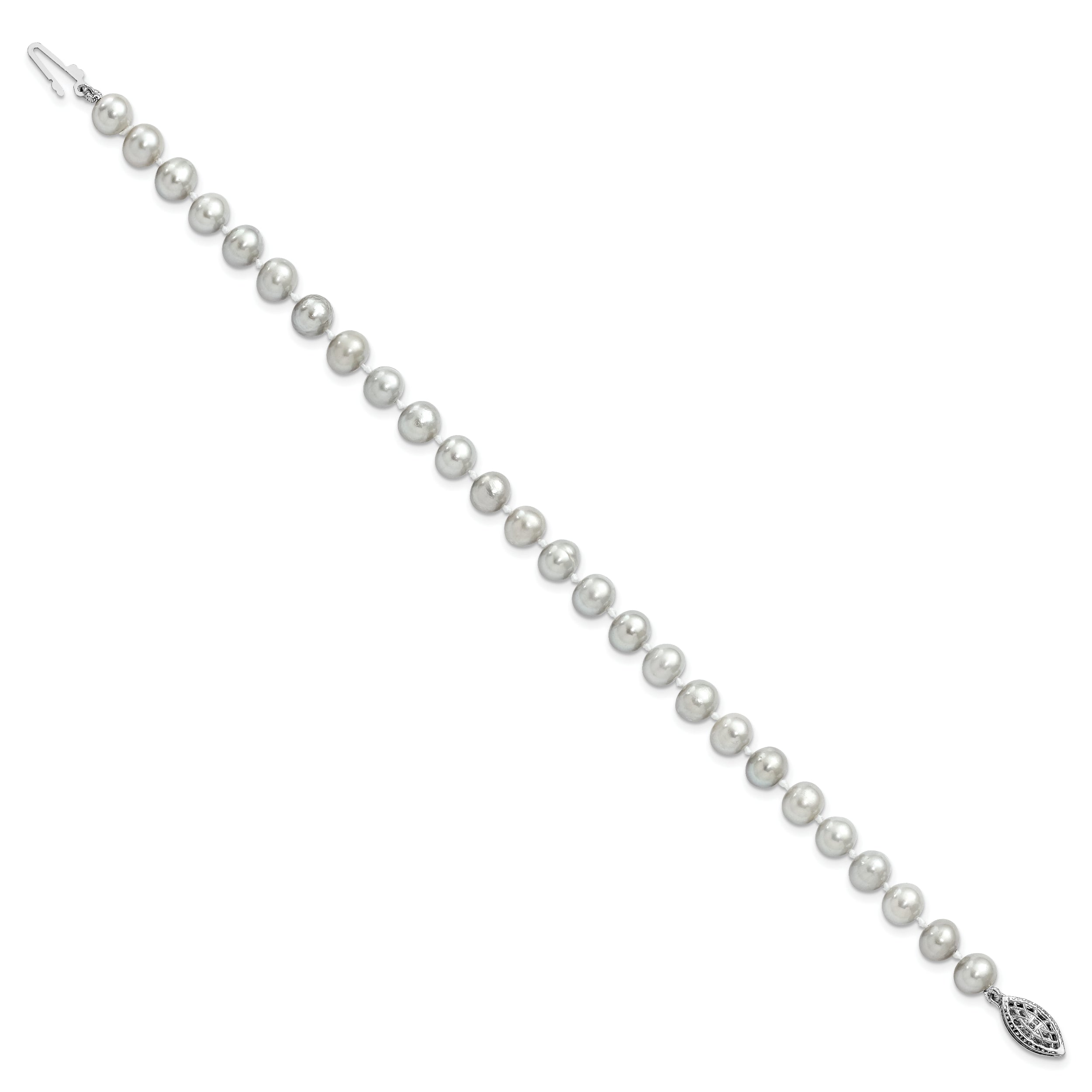 Sterling Silver Rhodium 6-7mm Grey FWC Pearl Bracelet