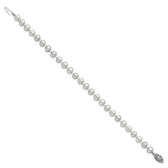 Sterling Silver Rhodium 6-7mm Grey FWC Pearl Bracelet