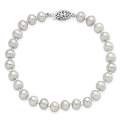 Sterling Silver Rhodium 6-7mm Grey FWC Pearl Bracelet