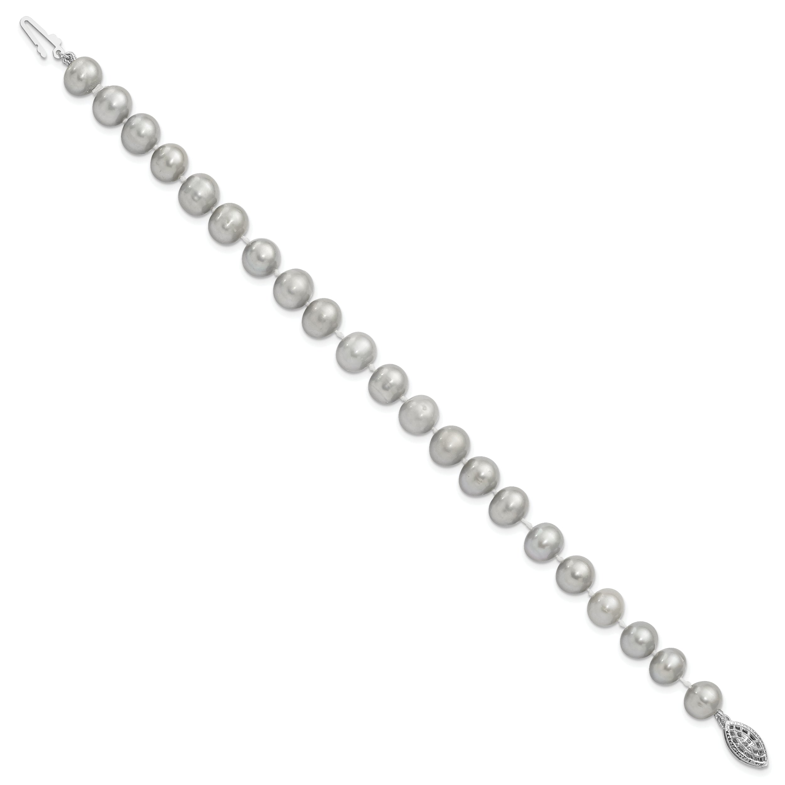 Sterling Silver Rhodium 7-8mm Grey FWC Pearl Bracelet