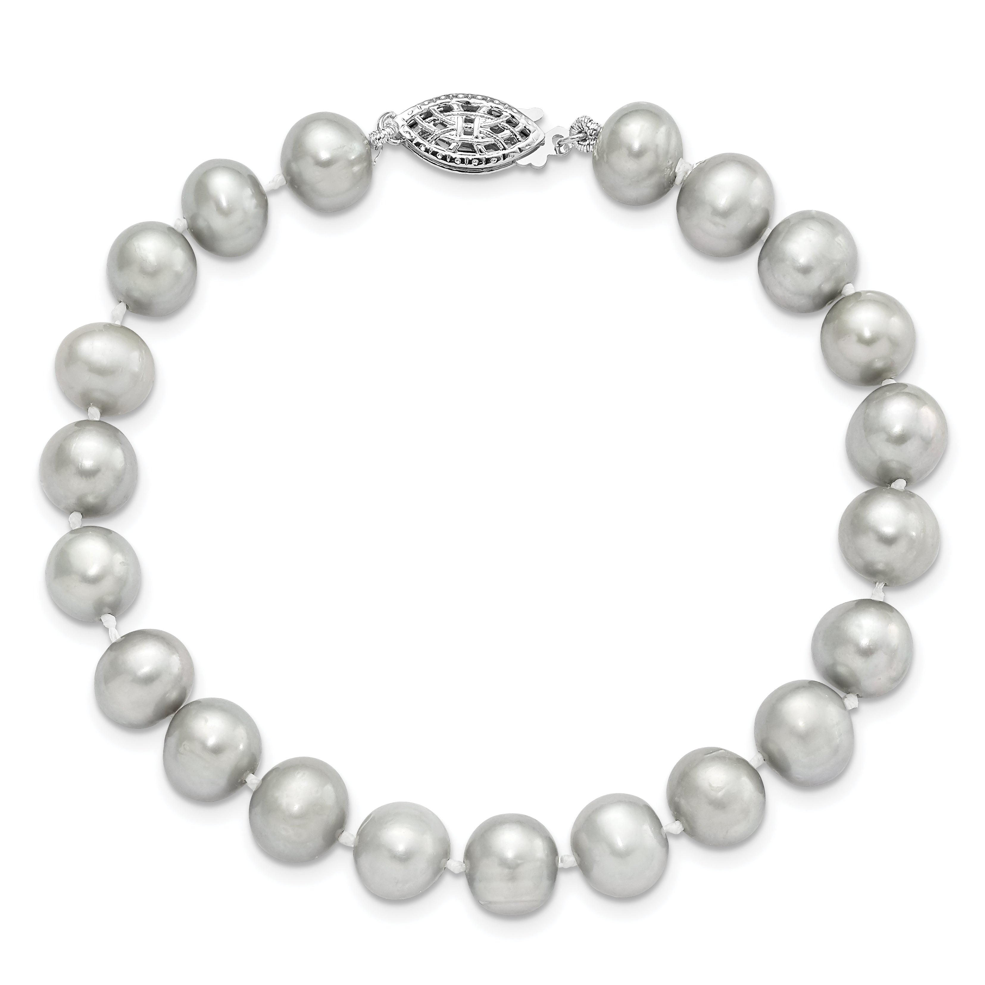 Sterling Silver Rhodium 7-8mm Grey FWC Pearl Bracelet