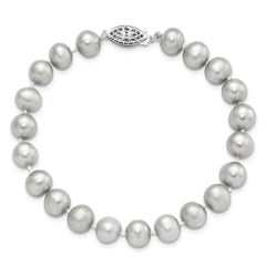 Sterling Silver Rhodium 7-8mm Grey FWC Pearl Bracelet