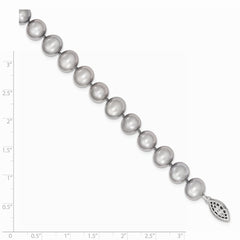 Sterling Silver 9-10mm Grey Egg Shape FW Cultured Pearl Necklace