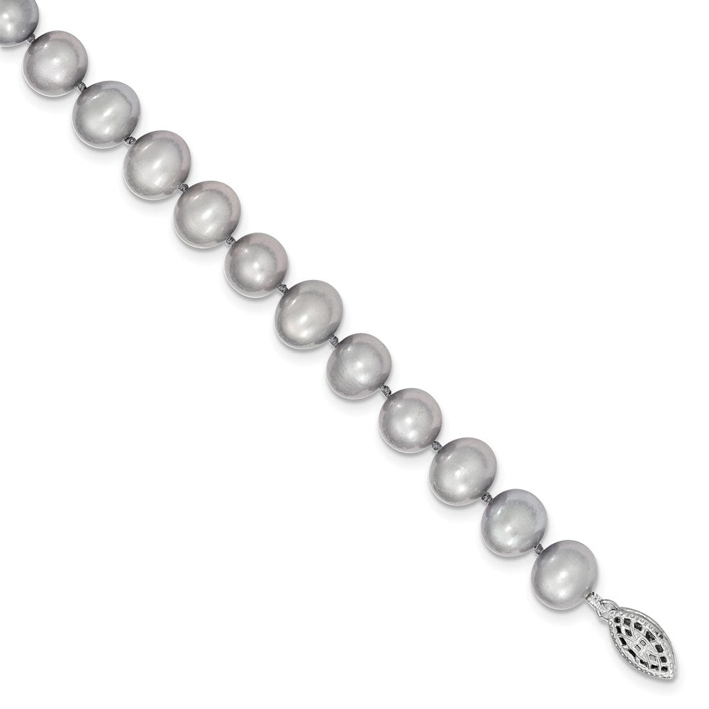 Sterling Silver 9-10mm Grey Egg Shape FW Cultured Pearl Necklace