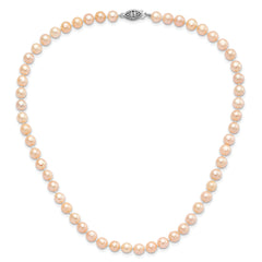 Sterling Silver Rhod-plated 6-7mm Pink FWC Pearl Necklace