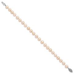 Sterling Silver Rhod-plated 7-8mm Pink FWC Pearl Bracelet