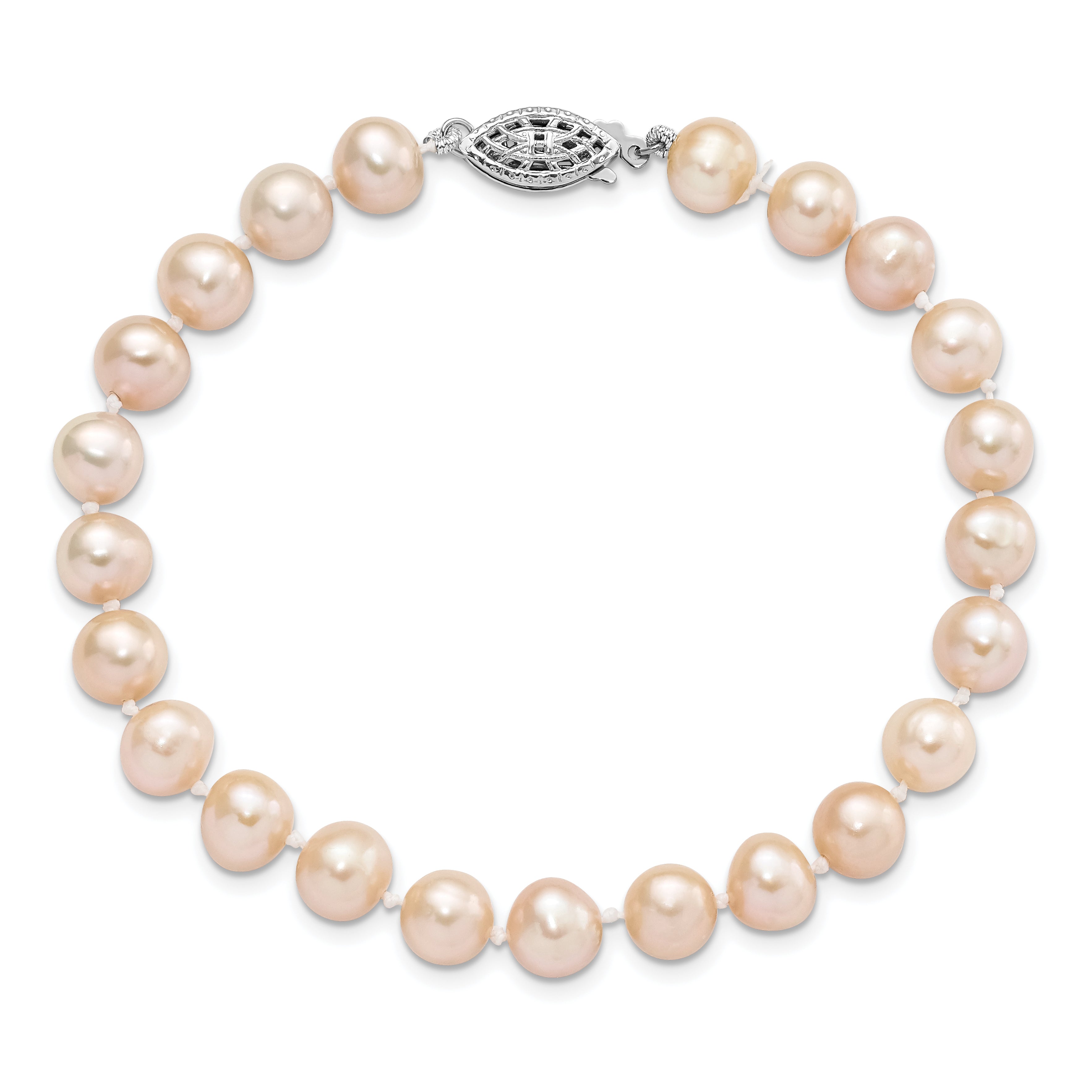 Sterling Silver Rhod-plated 7-8mm Pink FWC Pearl Bracelet