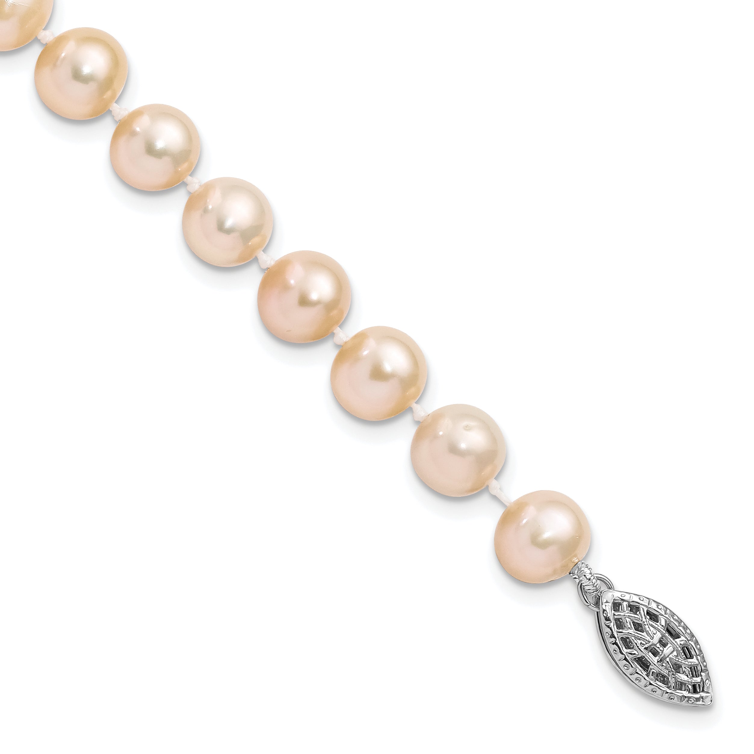 Sterling Silver Rhod-plated 7-8mm Pink FWC Pearl Bracelet