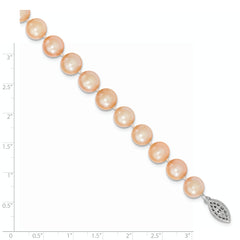 Sterling Silver 9-10mm Pink Egg Shape FW Cultured Pearl Bracelet