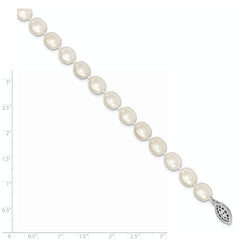 Sterling Silver Rhodium 7-8mm White FW Cultured Rice Pearl Necklace