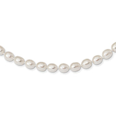 Sterling Silver Rhodium 7-8mm White FW Cultured Rice Pearl Necklace