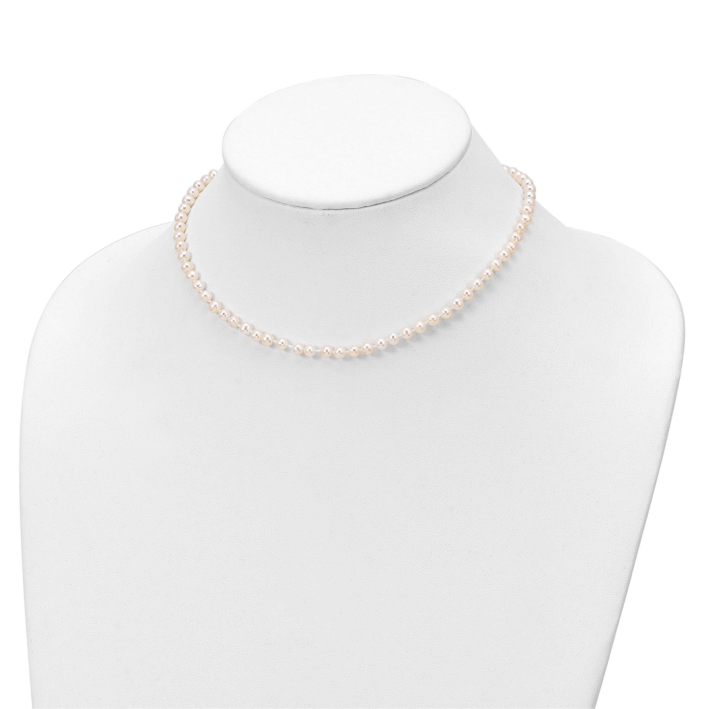 Sterling Silver Rhodium-plated Polished 4-5mm Semi-round Freshwater Cultured Pearl 14in Necklace w/ 1in Ext., 5in Bracelet & Earring Set