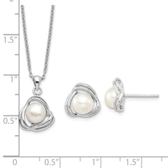 Sterling Silver Rhodium-plated 6-7mm White FWC Pearl Necklace/Earring Set